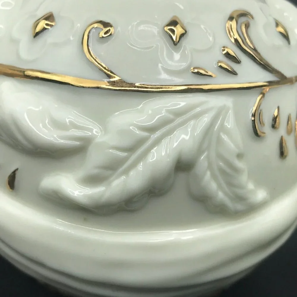 Vintage 90s Otagiri 3 Round Porcelain Tea Light Candle Holders Gold Accent